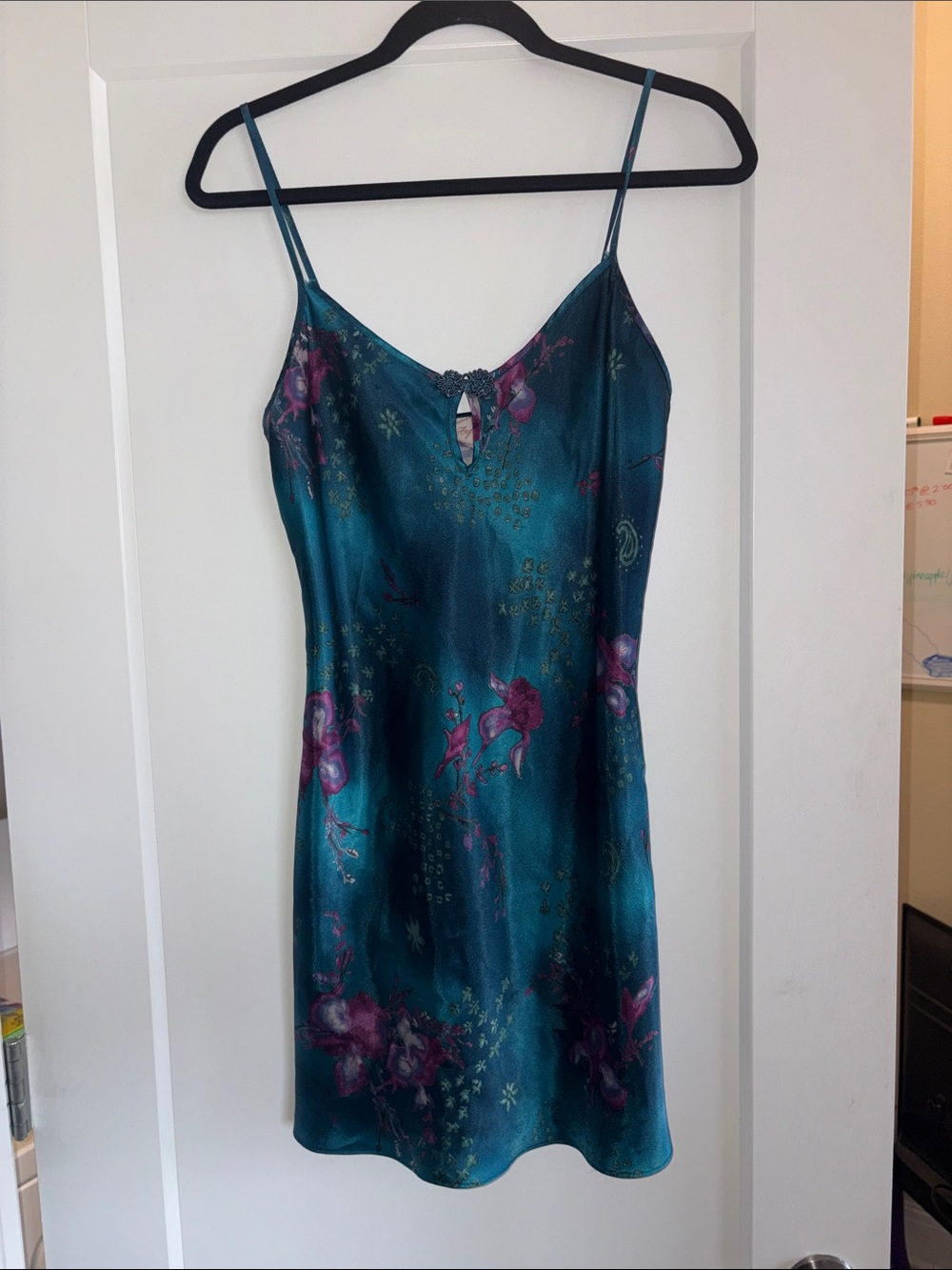 Teal Floral Satin Slip Dress